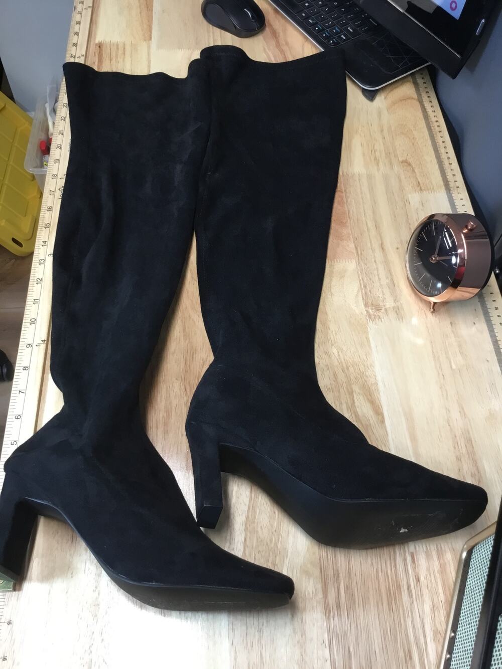 French Connection Women 8 Black Suede Block Heel Over the Knee Riding Boots